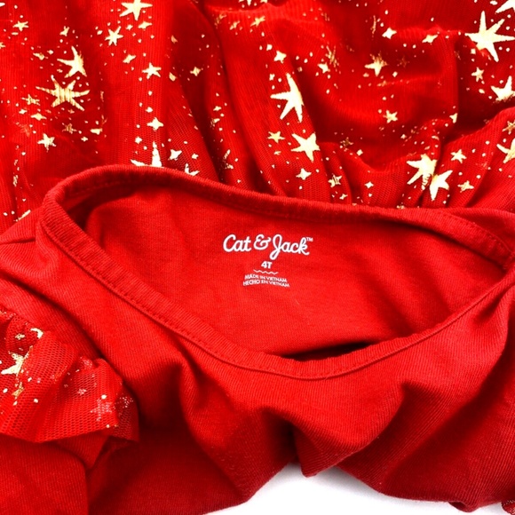 Toddler Girls Dress Size 4T Red Gold Stars Lace Children Kids Long Sleeve - Picture 7 of 8
